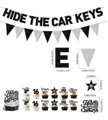 16th BIRTHDAY PARTY Decorations BLACK & SILVER, Hide The Car Keys 16 Years Old