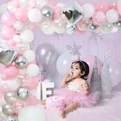 Pink White Silver Winter Onderland Balloon Arch Kit Baby Shower Birthday