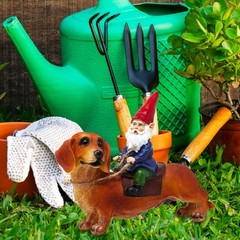 Funny Guy Mugs Gnome and a Dachshund Garden Statue- Indoor/Outdoor Garden Dog…