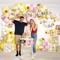 Bee Themed 1st Birthday Decorations – Balloon Arch, Plates, Napkins & Banner