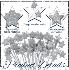 24 Pcs Glitter Star Picks 13.8» Sparkly Star Stem Picks Decoration