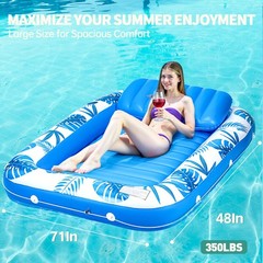 Inflatable Tanning Pool Lounger Float, 71″ x 48″ Large Pool Floats Adult with…