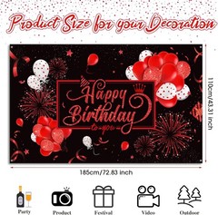 Happy Birthday Backdrop Banner Sign Poster Large Fabric Glitter Balloon Firework