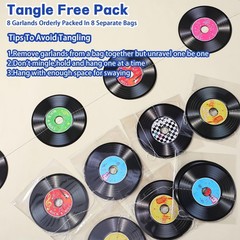 8 Pieces Rock and Roll Party Decorations Record Garlands Vintage Themed Strea…