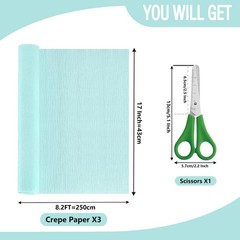 Crepe Paper Roll 17 In x 8.2 Ft 3 Rolls Azure Blue DIY Flower Making Set