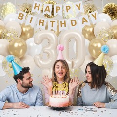 30th Birthday Decorations for Her, Beige Gold White Thirty Birthday Balloons …