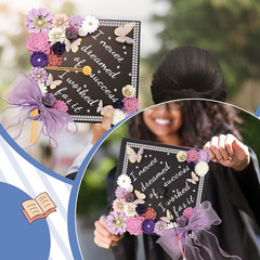 MotiMind 46 Pcs DIY Graduation Cap Decorations Kit Included Paper Flowers, 3D Bu