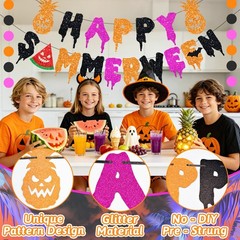 3 PCS Pre-Strung Happy Summerween Banner Set – NO-DIY Glitter Summer Hallowee…