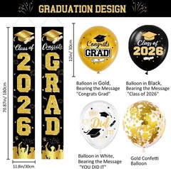 Graduation Decorations Class of 2026 – Black and Gold Graduation Party Suppli…