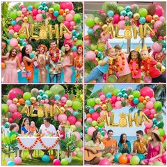 171Pcs Tropical Balloons Arch Garland Kit, Hawaiian Luau Aloha Party Decorati…
