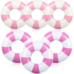 6 Pcs Pink White Striped Pool Floats for Adults Inflatable Large Swim Ring wi…