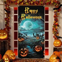 Large Halloween Door Cover Decorations 6×2.9 Ft Scary Horror Pumpkins Moon