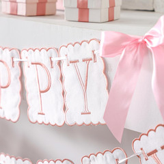 Pink and White Bow Happy Birthday Banner Garland Pink Bow Birthday Party Decorat