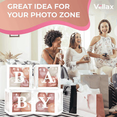 Baby Shower Boxes with Letters – White Boxes with Rose Gold Dusty Pink Sand &