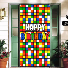 Colorful Cube Birthday Party Backdrop Banner Puzzle Game Themed Door Cover Color