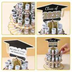 Class of 2025 Aluminum Foil Balloon, Graduation 3 Tier Paper Money Door Hanging