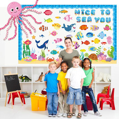 104 Pcs Ocean Theme Bulletin Board Decorations, DIY Sea Animals Octopus Fish Pap