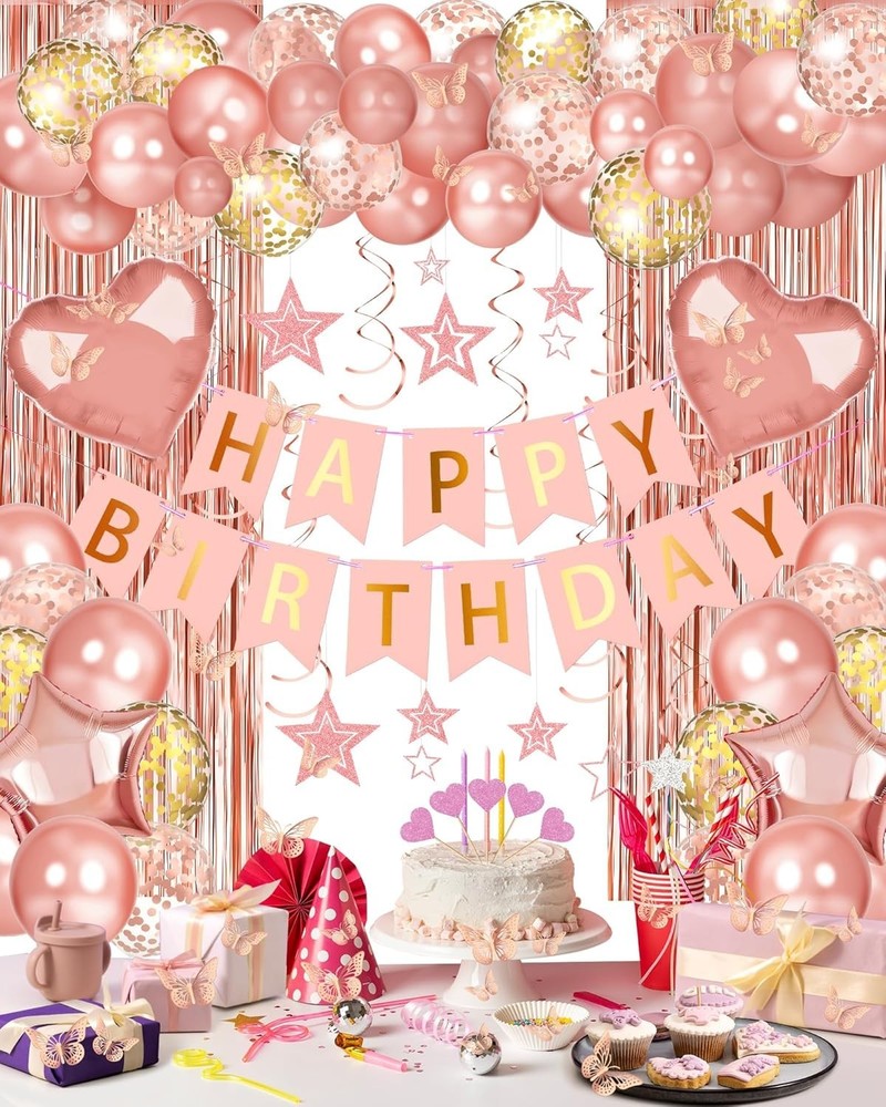 Rose Gold Birthday Decorations for Women and Girls, Rose Gold Party Decorations