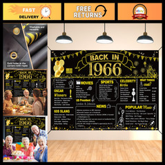 60th Birthday Party Decorations – Vintage 1966 Banner & Backdrop for Men & Women