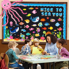 104 Pcs Ocean Theme Bulletin Board Decorations, DIY Sea Animals Octopus Fish Pap