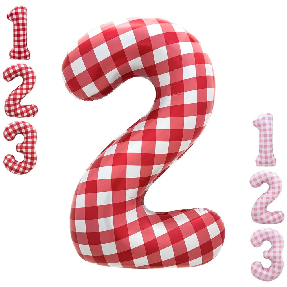 40 Inch Red Gingham Number 2 Balloon | Large Foil Checkered Balloon for Baby …