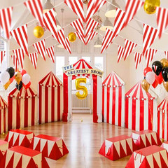 100Ft Red and White Striped Pennant Banner, Carnival Circus Theme Party Decorati