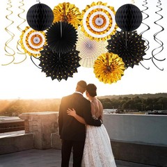 Black-Gold Graduation Party-Decorations – 33pcs Kits Banner, Streamers Tassel…