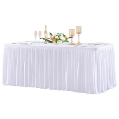 White Polyester Table Clothes for 8 Foot Rectangle Tables, Wrinkle Free Fitted T