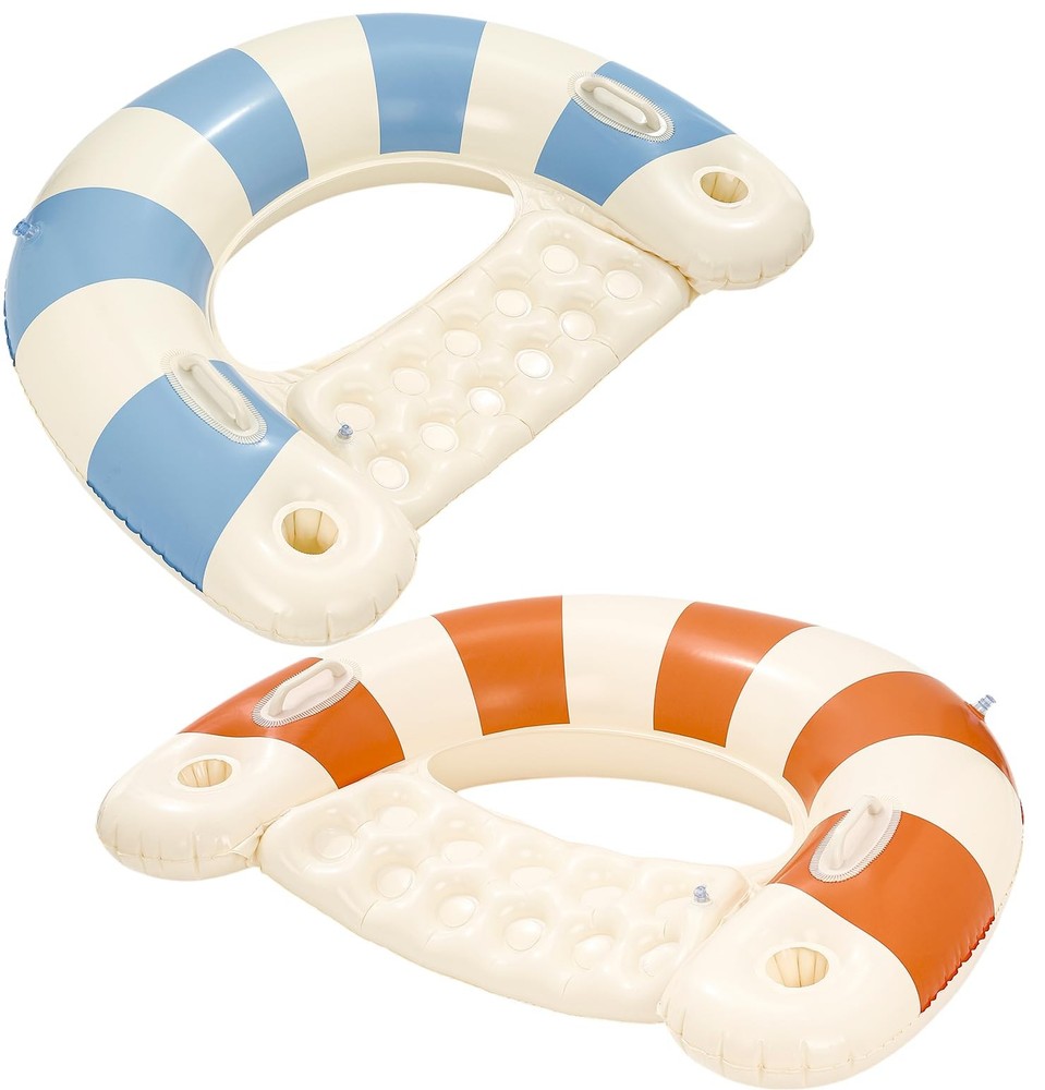 2 Pack Pool Chairs with Cup Holders-Inflatable Pool Floats for Adult,Blow up …