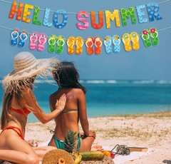 Hello Summer Colorful Flip Flop Banner Beach Pool Slippers Garland Decorations