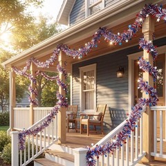 50FT Patriotic Garland, Red White Blue Tinsel 4th of July Decorations,