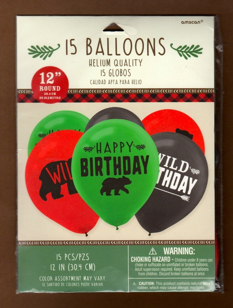 Little Lumberjack Birthday Party Balloons, 15 Pcs, Camping 12″ Black Bear Rustic