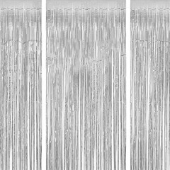 Silver Party Streamers 4 Pack Foil Fringe Curtain Backdrop 3.3×6.3 Feet Decor
