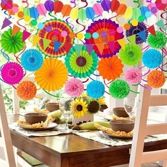 Cinco De Mayo Decorations Set Fiesta Party Paper Fans Pom Poms Swirls Garland US