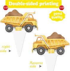 48Pcs Construction Cupcake Toppers Construction Birthday Party Dump Truck Theme