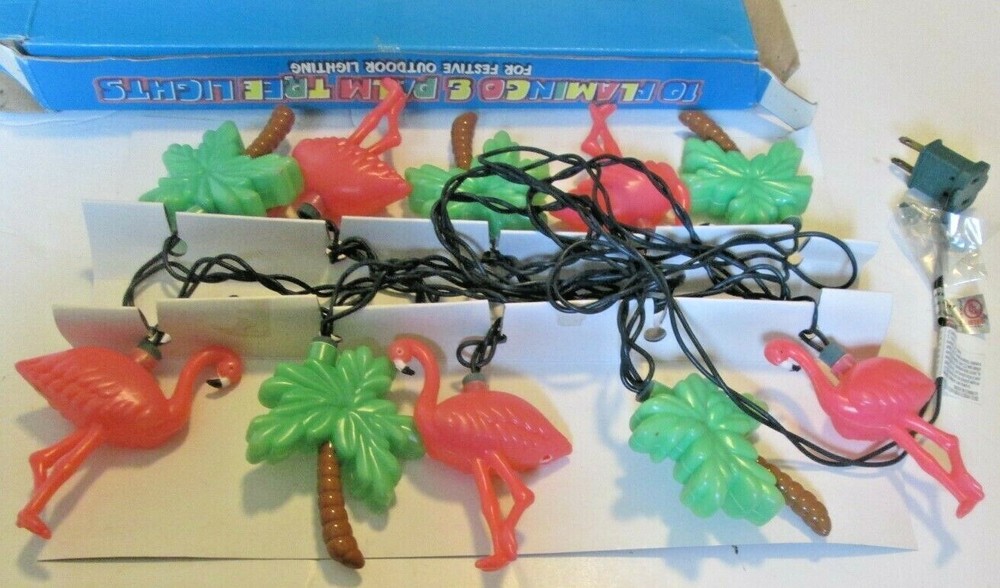 10 FLAMINGO & PALM TREE LIGHTS Novelty Party lighting 11FT long in box