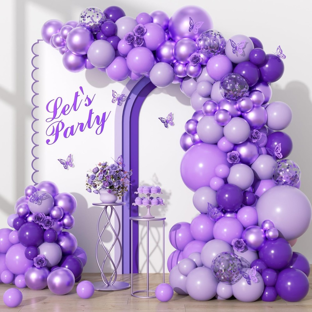 136pcs Purple Balloons Garland Arch Kit, 18 12 10 5 In Dark Light Metallic Pu…
