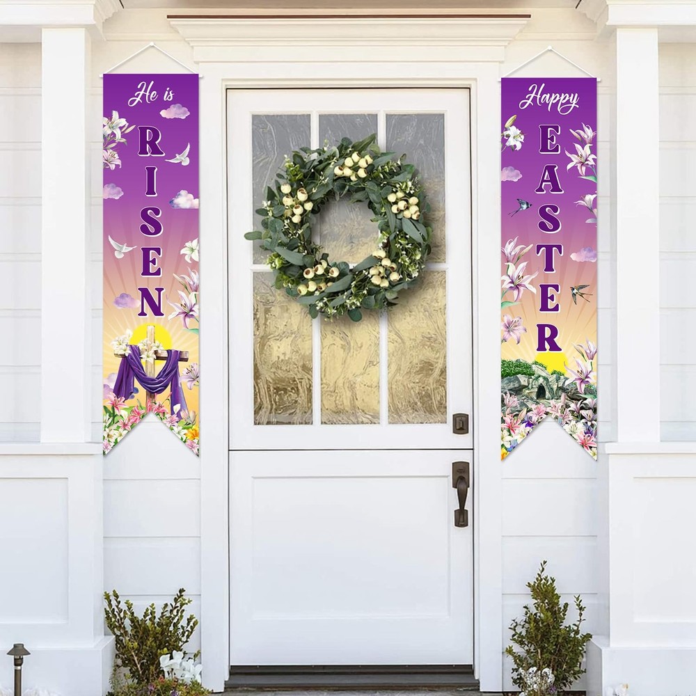 Easter Door Banner Set of 2, He Is Risen Banner Sign, Happy Easter Religious …