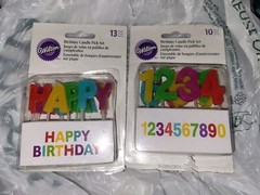 2 Wilton Candle Pick Sets, Happy Birthday, Numerals Rainbow 10 Count Each 3″