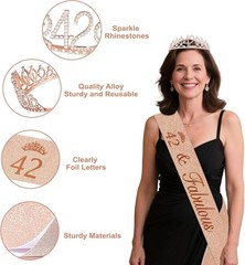 42nd Birthday Decoration Set with Banner, Tiara, Sash, Cake Topper & Balloons