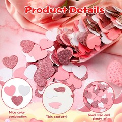 200 PCS Glitter Valentines Day Rose Gold Pink Heart Confetti Table Sprinkles