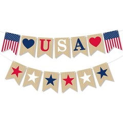 4th of July Decorations Memorial Day Red Blue Hearts USA Garland Banner Gift