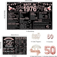 50th Birthday Decorations for Women, Rose Gold Black Back in 1976 Party Suppl…