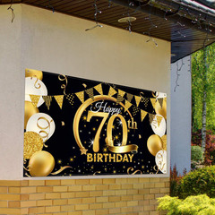 Birthday Party Decoration Extra Large Fabric Black Gold Sign Poster for Annivers