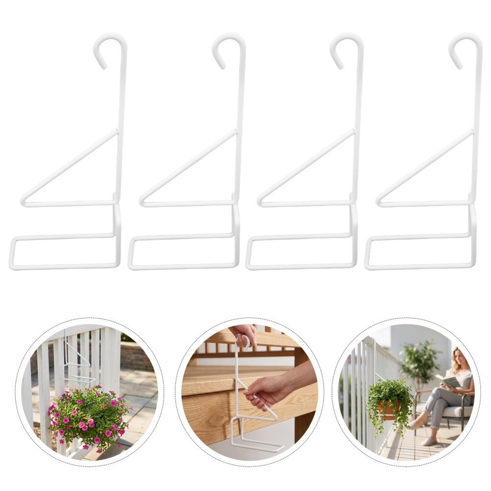 4pcs Fence Hooks: Wrought Iron Planter Hangers for Hanging Lanterns Baskets,