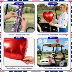4th of July Kit, 250th Patriotic Parade Golf Cart Decor with Foil Balloons, …