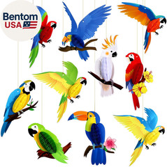 10 Pieces Tropical Birds Honeycomb Paper Cutouts, Parrot Honeycomb, Hawaiian Sum