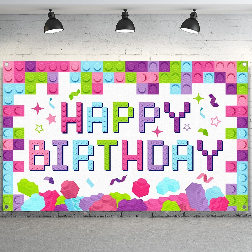 6 x 3.6 ft Building Blocks Birthday Banner Blocks Birthday Fabric Photography…