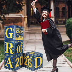 Blue and Gold Graduation Decorations Class of 2026 Graduation Boxes Royal Blue C