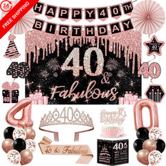 40th Birthday Decorations for Women,32PCS Black, Rose Gold